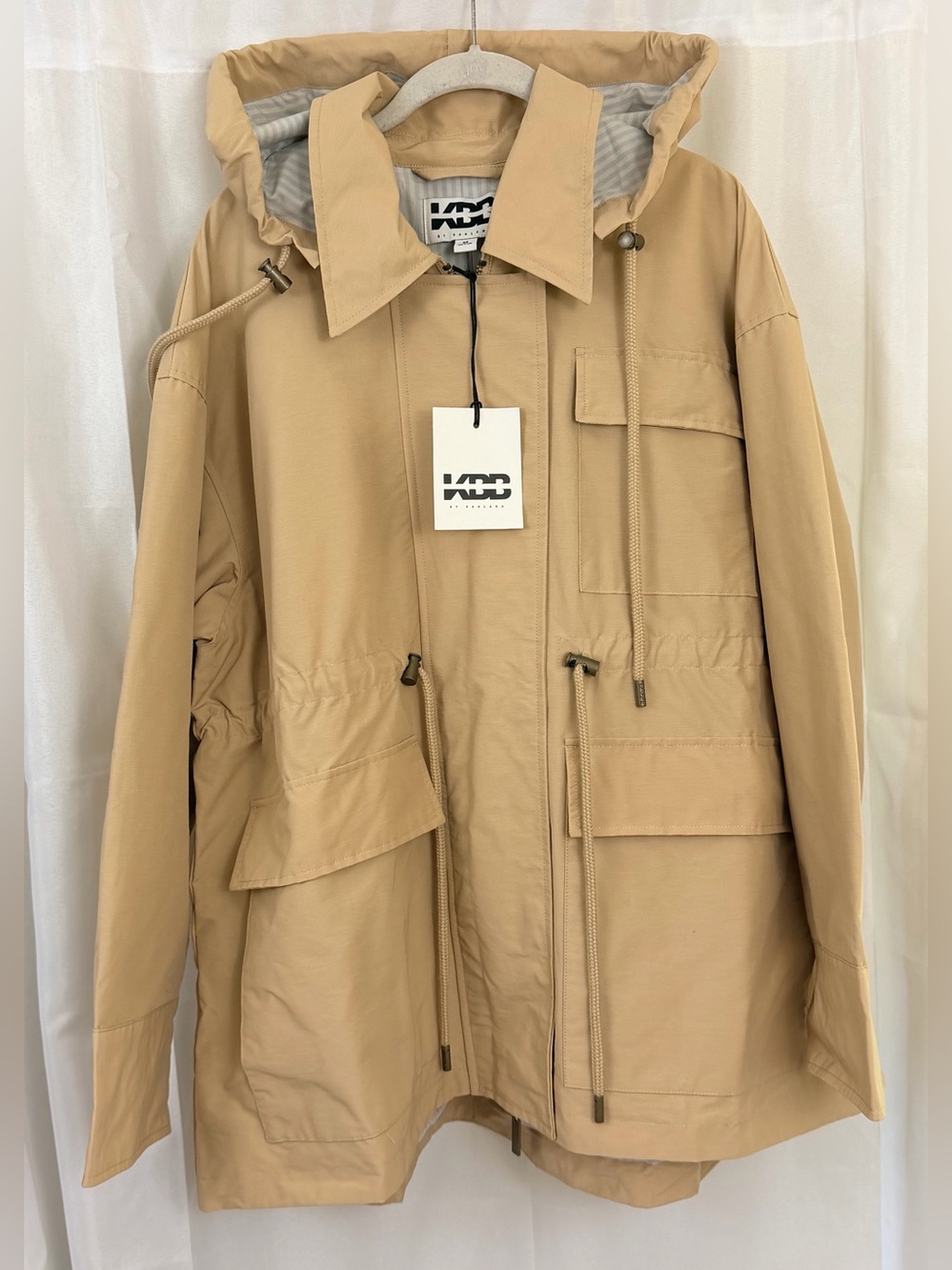 Women's Hooded Anorak Drawstring Waist Utility Oversized Jacket -Tan Medium NWT - Picture 6 of 11